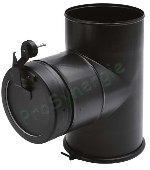 Kit raccordement 2x 45° Email Noir Mat télescopique (hauteur réglable de 1.57 à 2.07 mètres) dessus de poêle Ø 153 mm sur conduit existant plafond avec limiteur de tirage