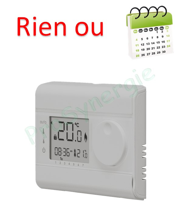 Thermostat d´ambiance numérique filaire +5 à +30°C (2 pilles LR6 1.5V) avec programme hebdomadaire (confort / réduit) - contact inverseur 230V 5(2)A IP30