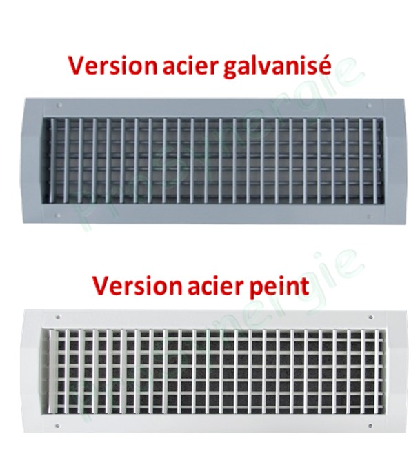 GCDD - Grille de diffusion double déflexion pour conduits Ø 315 à 900 mm - Hauteur 125 mm - Longueur 1025 mm - Acier galvanisé