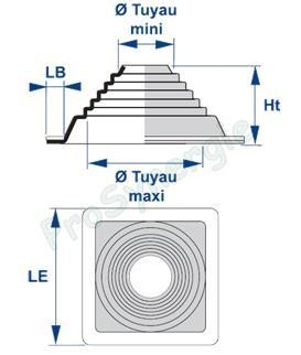 Pipeco Etanchéité souple de sortie de toiture embase carrée EPDM noir vulcanisé Max Ø304 à 724 mm prévoir 64 points de fixation (2 Kits 32 points)