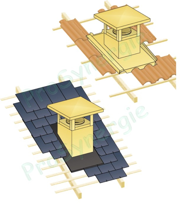 STD - Sortie de toit esthétique Ø 355 et 400 mm - Ardoise RAL 9005 - Avec embase 500x500 mm