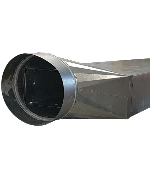 RRCTP - Réduction Tangentielle (grand côté) Rectangulaire Galva Mâle/Femelle Cylindrique - Hauteur x Largeur = 215x880mm vers Ø 355 mm