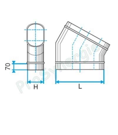 CHO 30 - Coude 30 ° Horizontal Galva Oblong - Hauteur 215 mm - Largeur 515 mm