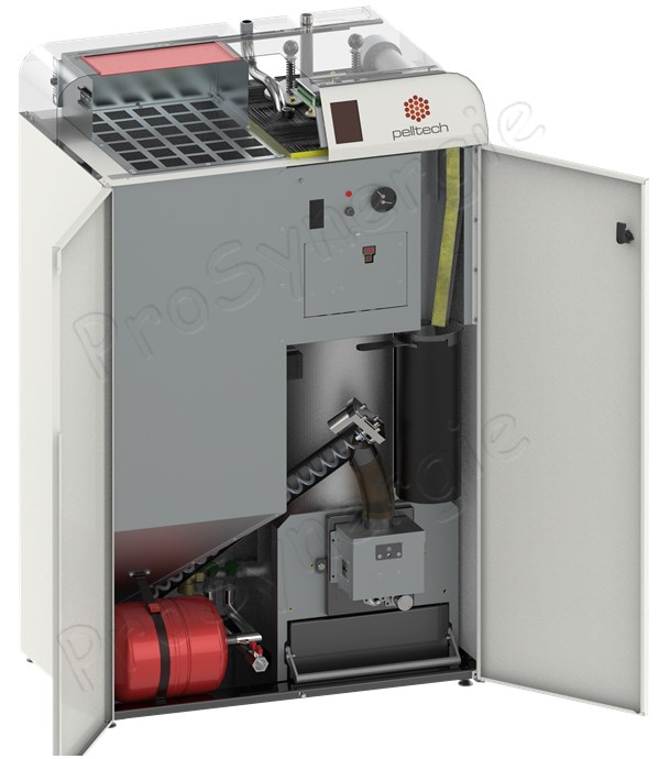 PK15 - Chaudière compacte Granulés/Pellet 4 à 15 KW avec trémie stockage 170 litres + régulation chauffage - Dimensions (LxPxH) = 800 x 500 x 1320mm - Raccord fumée Ø 80mm