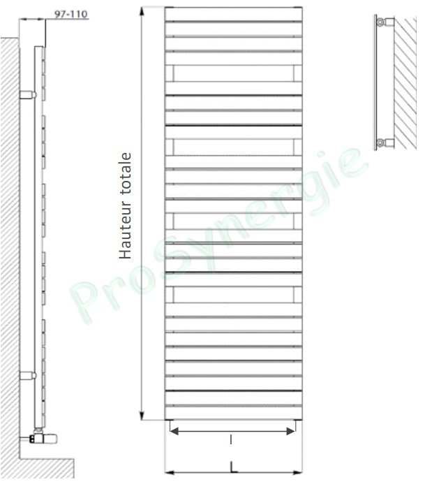 Hita - Sèche serviette (RAL à définir) chauffage central HxL = 1290x600mm - Puissance = 770W