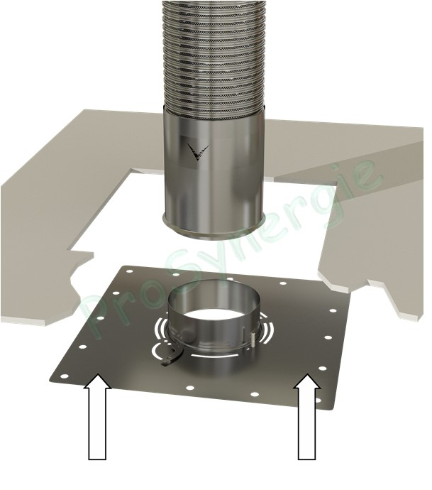 Kit plaques technique et de finition (émaillée noir) de bas de boisseau pour conduit Ø int.150-153 Carrée 470x470 mm