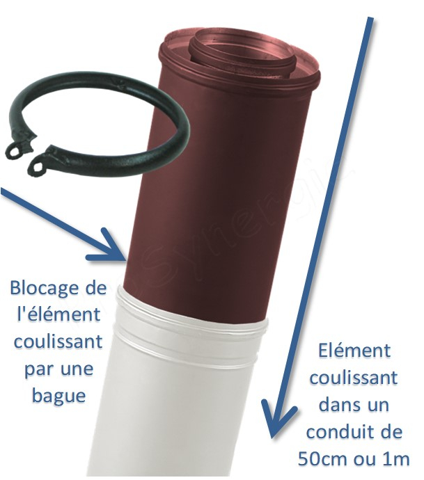 Conduit Concentrique Coulissant BIOTEN étanche Inox/Galva - Ø 80/125 ou 100/150 mm - Longueur 365mm (permet de rallonger votre tuyau de 59 à 359 mm)