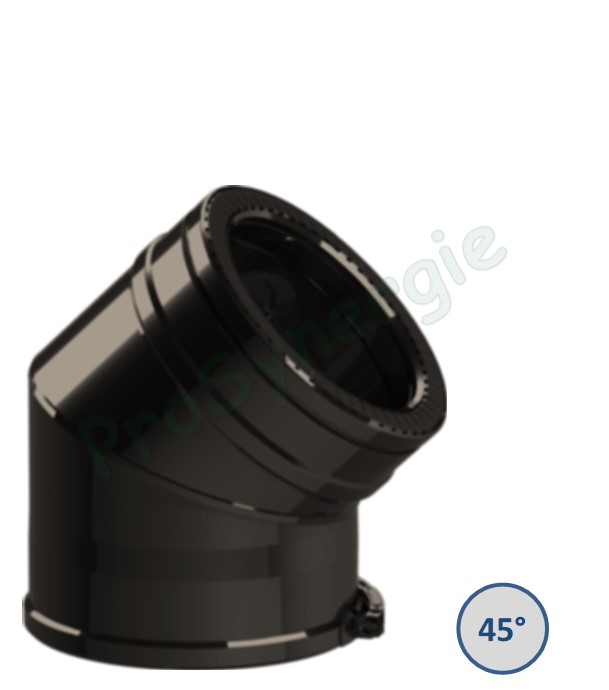 Coude 45° pour conduit de fumées double paroi isolé Duoten Ø 130/180, Inox 316/304, finition Inox laqué Noir