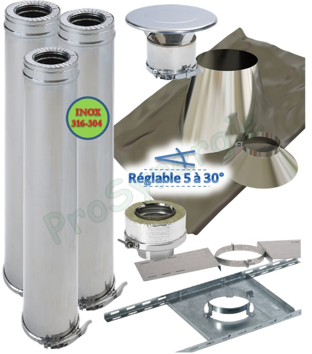 Kit ´´Base´´ Pellet Intérieure - Conduit de Cheminée Isolé Duoten (Hauteur 3 mètres)
