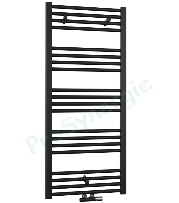 Mahana droit - Sèche serviette tubulaire (RAL noir mat - T01) chauffage central HxL = 1238x500mm - Puissance = 514W