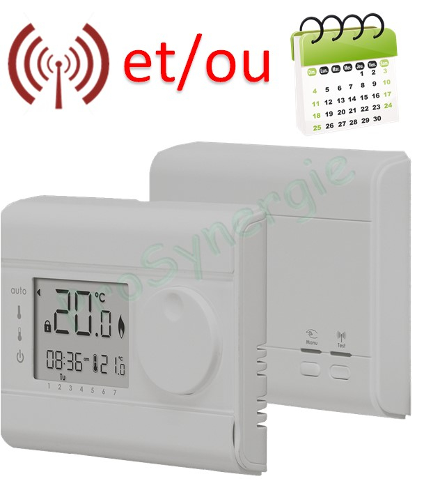 Thermostat d´ambiance numérique filaire +5 à +30°C (2 pilles LR6 1.5V) avec programme hebdomadaire (confort / réduit) - contact inverseur 230V 5(2)A IP30