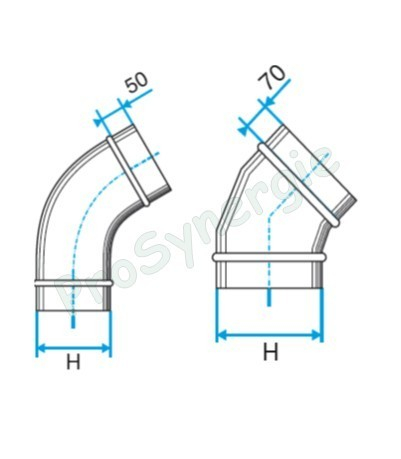 CVO 45 - Coude 45° Vertical Galva Oblong - Hauteur 165 mm - Largeur 410 mm