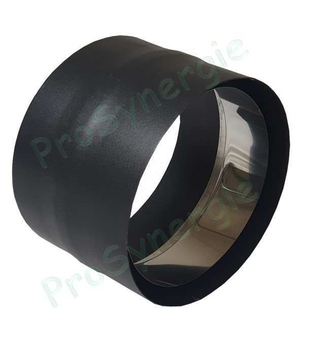 Manchette de départ haut. 12cm (buse poêle/chaudière) avec renvoi mâle anti bistre - Email Noir Mat - Ø 130 mm