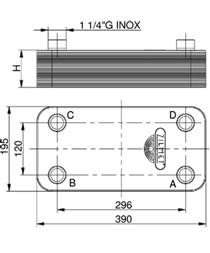 Echangeur ZB 400 (ZB 50-30) 30bars 30 plaques Inox brasées - 240°C 4 x Inox G 1 ¼ (HxLxP) 390x195x86mm - 11,9Kg