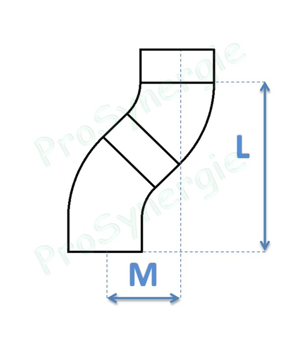 Coude 45° Acier émaillé noir mat, Ø 230 mm pour tuyau de poêle Standard, 2 coudes = dévoiement 13 cm, hauteur utile 31 cm
