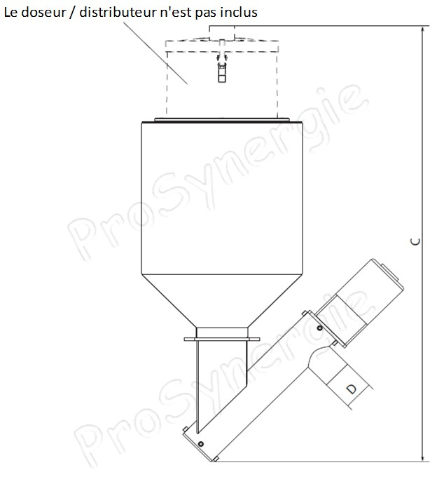 Feed Matic - Alimentateur à vis sans fin 230 Vac 450 W pour brûleur granulés (ou transfert) - débit jusqu´à 14g/sec. raccord Ø60mm avec entonnoir de 17Kg porte doseur (système pneumatique)