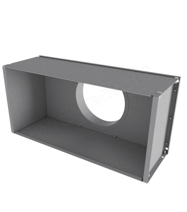 PGCV I5F - Plénum acier galva isolé 5 faces (mousse en PE grise 5 mm M1), pour grille GADD/GASD d´encastrement LxH  = 200x100, raccordement arrière Ø80, Profondeur 130