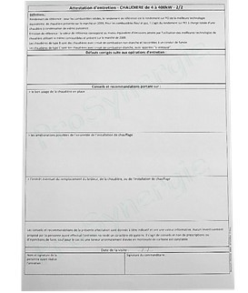 Carnet d´Attestations chaudière fioul 4-400KW
