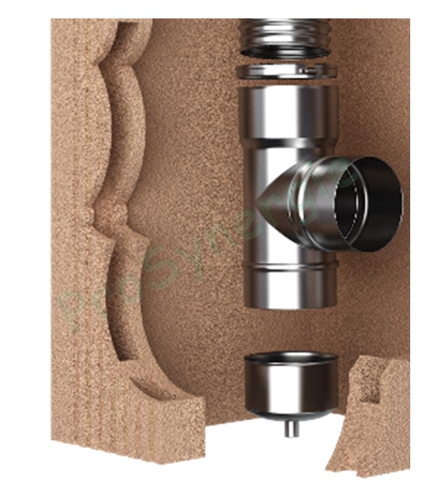 Té de tubage Equerre à 90° avec purge - Pour tubage Ø 250/264 (Attention Spécial TenLiss) - Inox 316 - Piquage Femelle Ø 250 mm