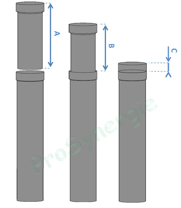 Tuyau de poêle coulissant (dans autre tuyau +bague blocage) acier 0,7mm émaillé noir mat Ø 125mm longueur 50cm (de 6 à 36cm utile)