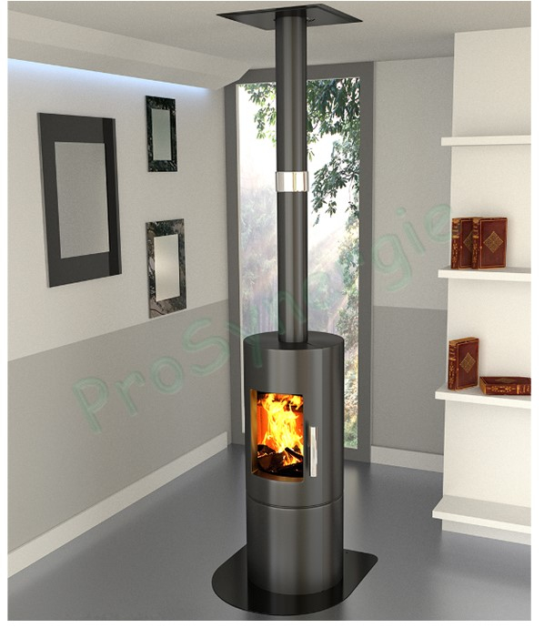 Kit raccordement Email Noir Mat télescopique (hauteur réglable de 1.04 à 1.80 mètres) dessus de poêle Ø 150 mm sur conduit existant plafond
