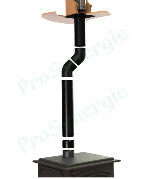 Coude 45° Acier émaillé noir mat, Ø 97 mm pour tuyau de poêle Standard, 2 coudes = dévoiement 11 cm, hauteur utile 25 cm