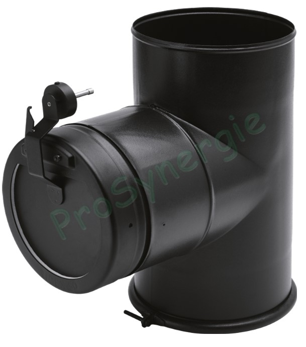 Kit raccordement Email Noir Mat télescopique (hauteur réglable de 1.28 à 2.04 mètres) dessus de poêle Ø 150 mm sur conduit existant plafond avec limiteur de tirage