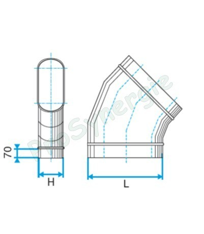 CHO 30 - Coude 30 ° Horizontal Galva Oblong - Hauteur  80 mm - Largeur 360 mm