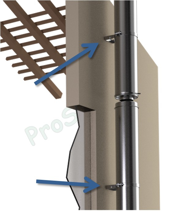 Bride Murale Réglable Inox peint Noir pour tuyau de fumée simple ou isolé Øext 200mm