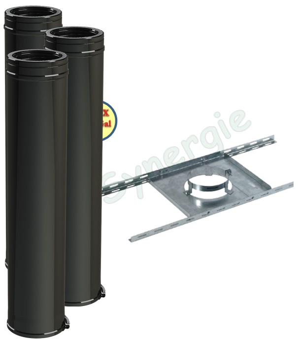 Kit Etage conduit cheminée intérieur Duoten (Isolé 25 mm), Øint/ext. 200/250, Finition noir (RAL9005), hauteur utile 285 cm