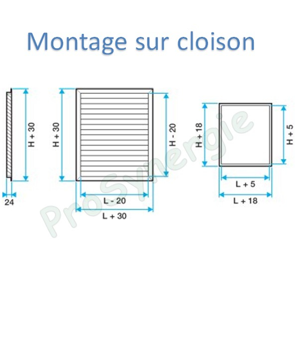 Grille de transfert aluminium montage sur cloison ou porte pour Aldes T.One