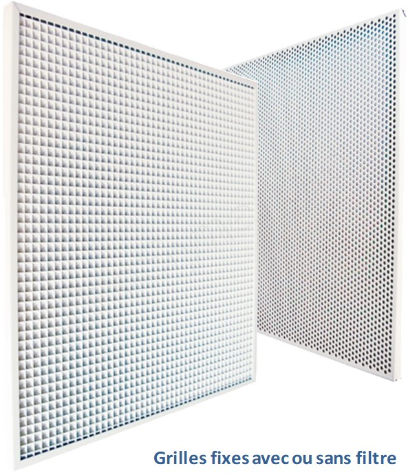GRSI FC - Grille de reprise d´air à porte-filtre sur charnières, dimension 594x294 mm, à résille inclinée, couleur Blanc mat RAL 9003