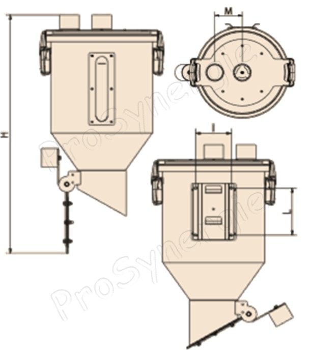 Maxi Dispenser - Doseur automatique à clapet (livraison gravitaire) galva transfert pneumatique de granulés dimensions ØxH = 343x651 mm 23 litres raccordement Ø 60 mm