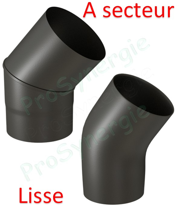 Coude 45° Acier émaillé noir mat, Ø 139 mm pour tuyau de poêle Standard, 2 coudes = dévoiement 13 cm, hauteur utile 31 cm