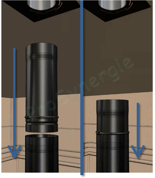 Tuyau de poêle coulissant (dans autre tuyau +bague blocage) acier 0,7mm émaillé noir mat Ø 153mm longueur 100cm (de 6 à 86cm utile)