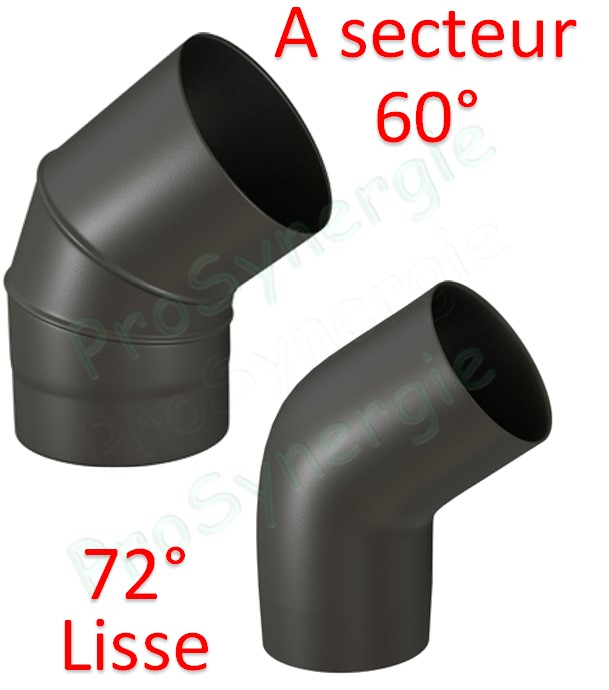 Coude 60° Acier émaillé noir mat, Ø 111 mm pour tuyau de poêle Standard, 2 coudes = dévoiement 20 cm, hauteur utile 32 cm