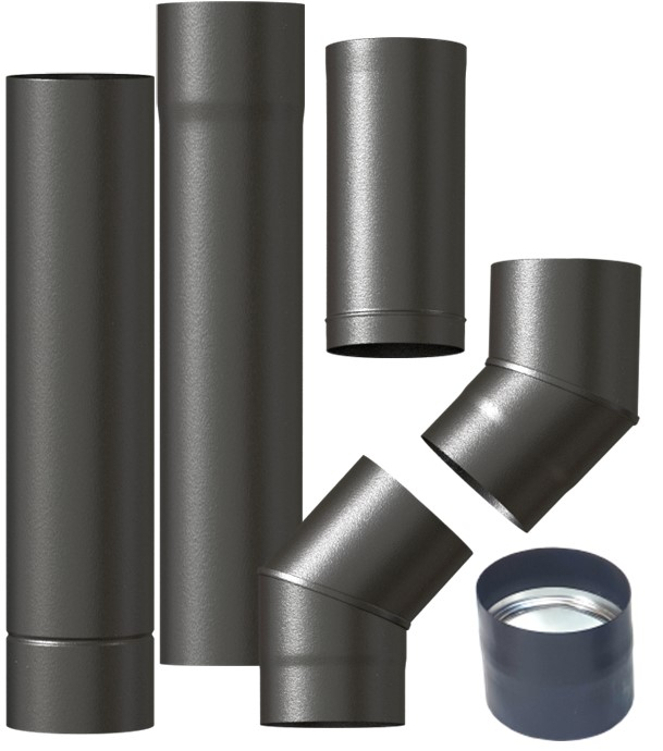 Kit raccordement 2x 45° Email Noir Mat télescopique (hauteur réglable de 1.33 à 1.83 mètres) dessus de poêle Ø 150 mm sur conduit existant plafond
