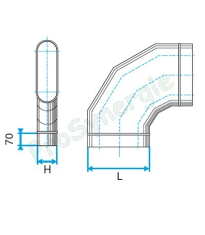 CHO 90 - Coude 90 ° Horizontal Galva Oblong - Hauteur 320 mm - Largeur 820 mm