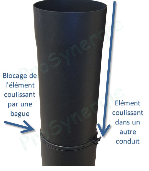 Tuyau de poêle coulissant (dans autre tuyau +bague blocage) acier 0,7mm émaillé noir mat Ø 150mm longueur 66cm (de 6 à 52cm utile)