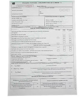 Carnet d´Attestations chaudière fioul 4-400KW