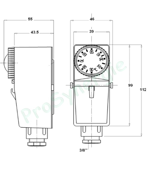 Aquastat Applique à ressort avec Réglage externe 20°C, 90°C