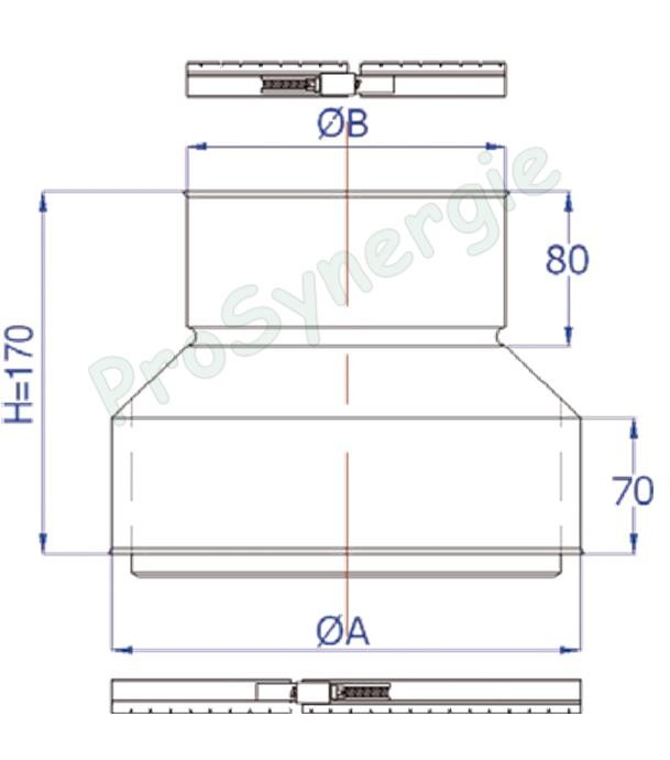 Raccord Inox Flexible réduit Ø 230/236 -> 155/161 mm