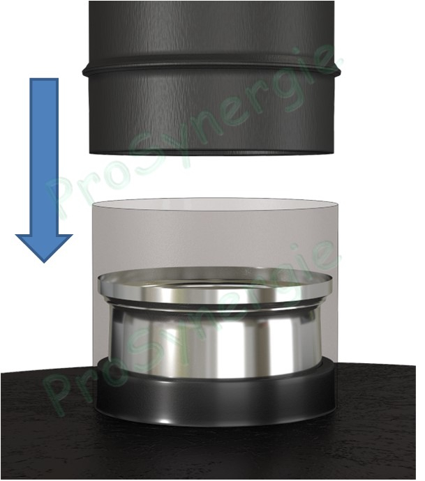 Manchette de départ haut. 12cm (buse poêle/chaudière) avec renvoi mâle anti bistre - Inox - Ø 150 mm