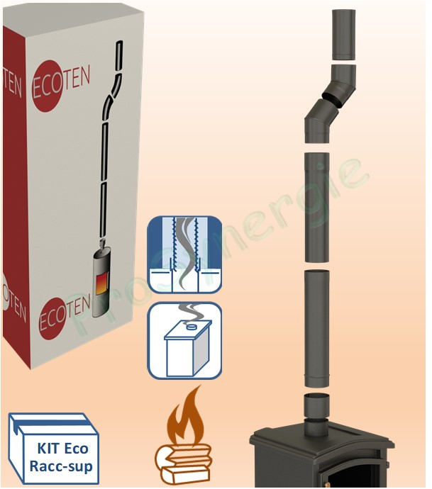 Kit raccordement 2x 45° Email Noir Mat télescopique (hauteur réglable de 1.33 à 1.83 mètres) dessus de poêle Ø 180 mm sur conduit existant plafond