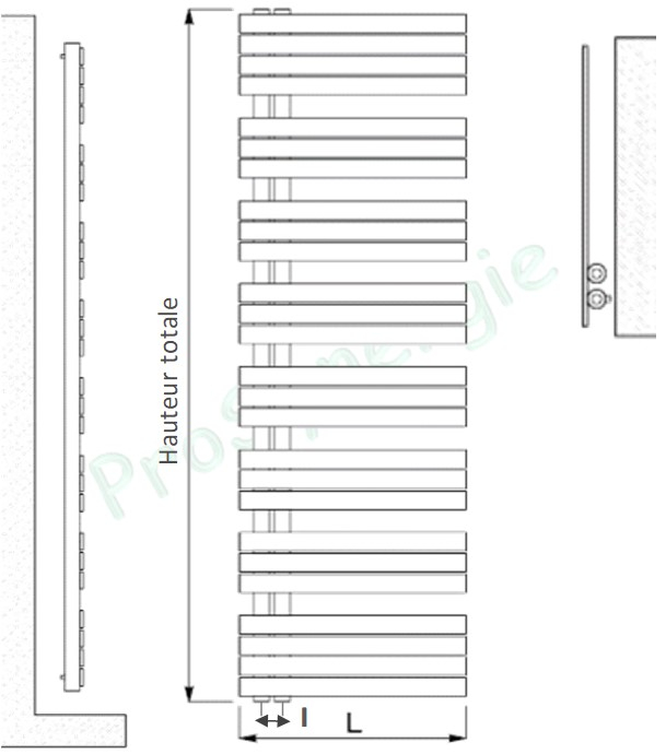 Wela - Sèche serviette (RAL 9010) chauffage central HxL = 1424x550mm - Puissance = 656W