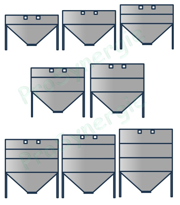 Silo à granulés 3,9m³ (vol. utile estimé 3,68m³) - Acier galvanisé 10/10ème - PxLxH=1400x1400x2590mm (livré en kit raccordement bas sur bride 323x323mm)