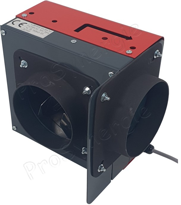 Ventilateur d´extraction de fumée (maxi. 250°C) LxHxP=200x142.5x231mm pour brûleur granulés jusqu´à 50KW (PV20/30/50) 230V 32W - raccordement équerre (90°) Ø111mm