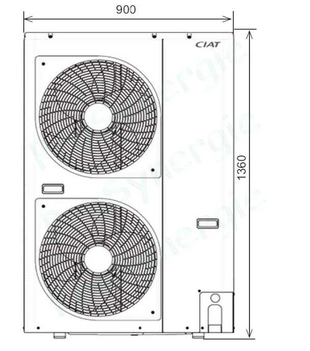 Pompe à chaleur monobloc EREBA HE 11HT réversible inverter 400V - 15.2A / Pc 11.2KW (7/6°C 30/35°C) Pf 10.7KW (7/12°C 35°C) - LxHxP=908x400x1363mm