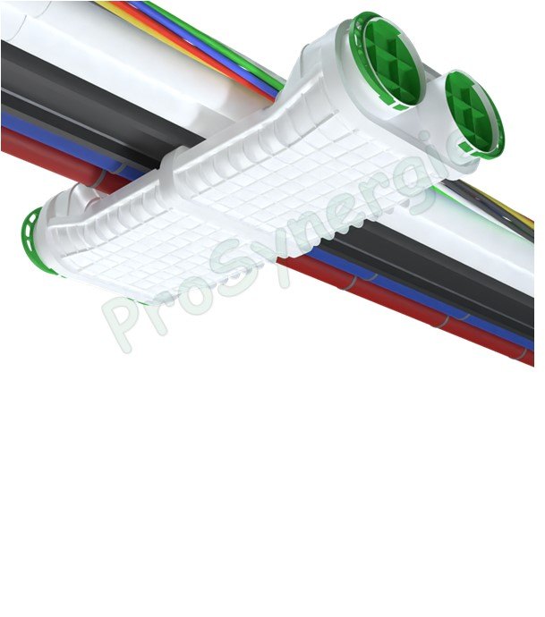 Boitier de croisement 50 mm épaisseur sur 43 cm pour réseaux de ventilation rond type Optiflex - 2 raccords Ø75 à chaque extrémité