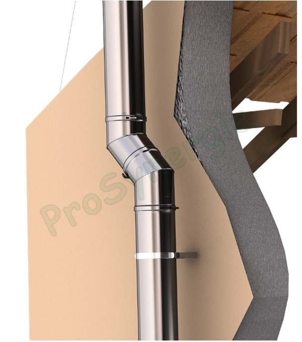 Coude 45° pour conduit de fumées double paroi isolé Duoten Ø 200/250, Inox 316/304, finition Inox laqué Noir